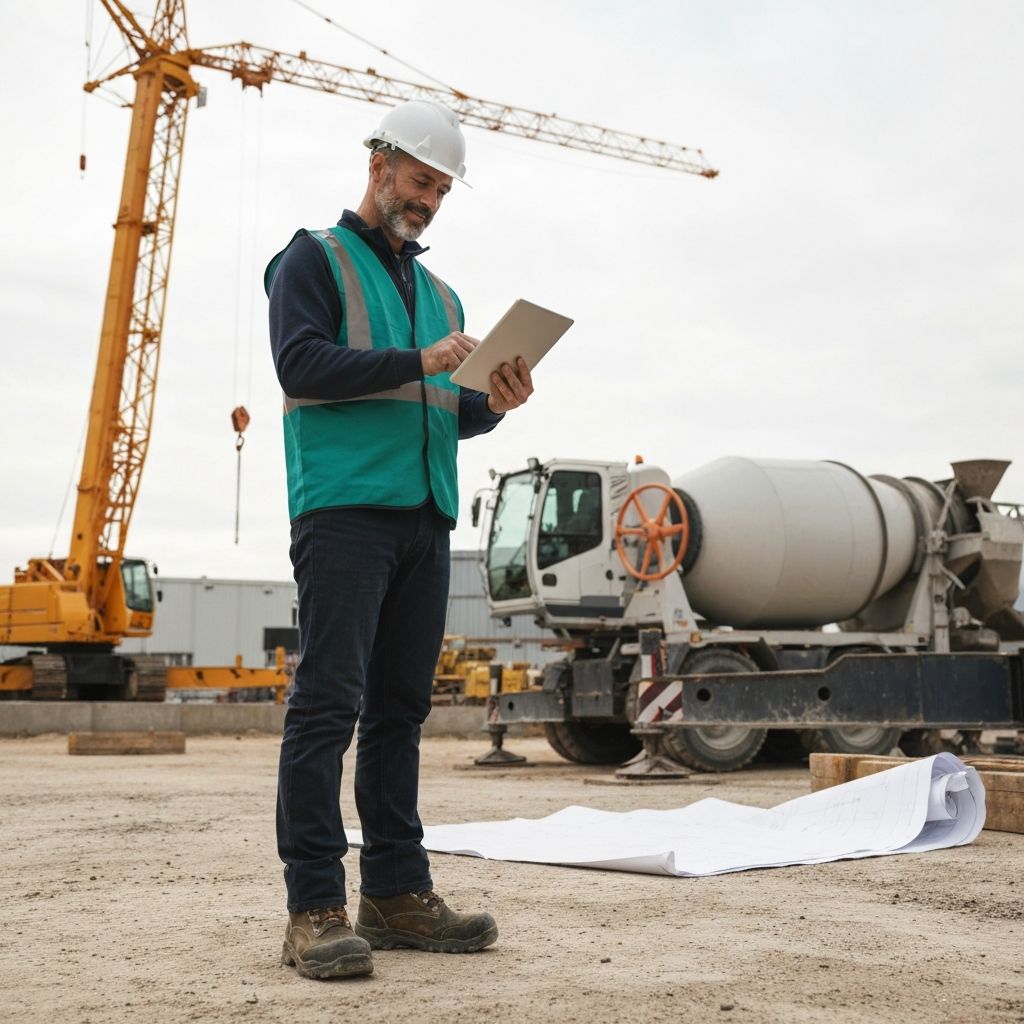 Contractor reviewing financials on tablet at job site