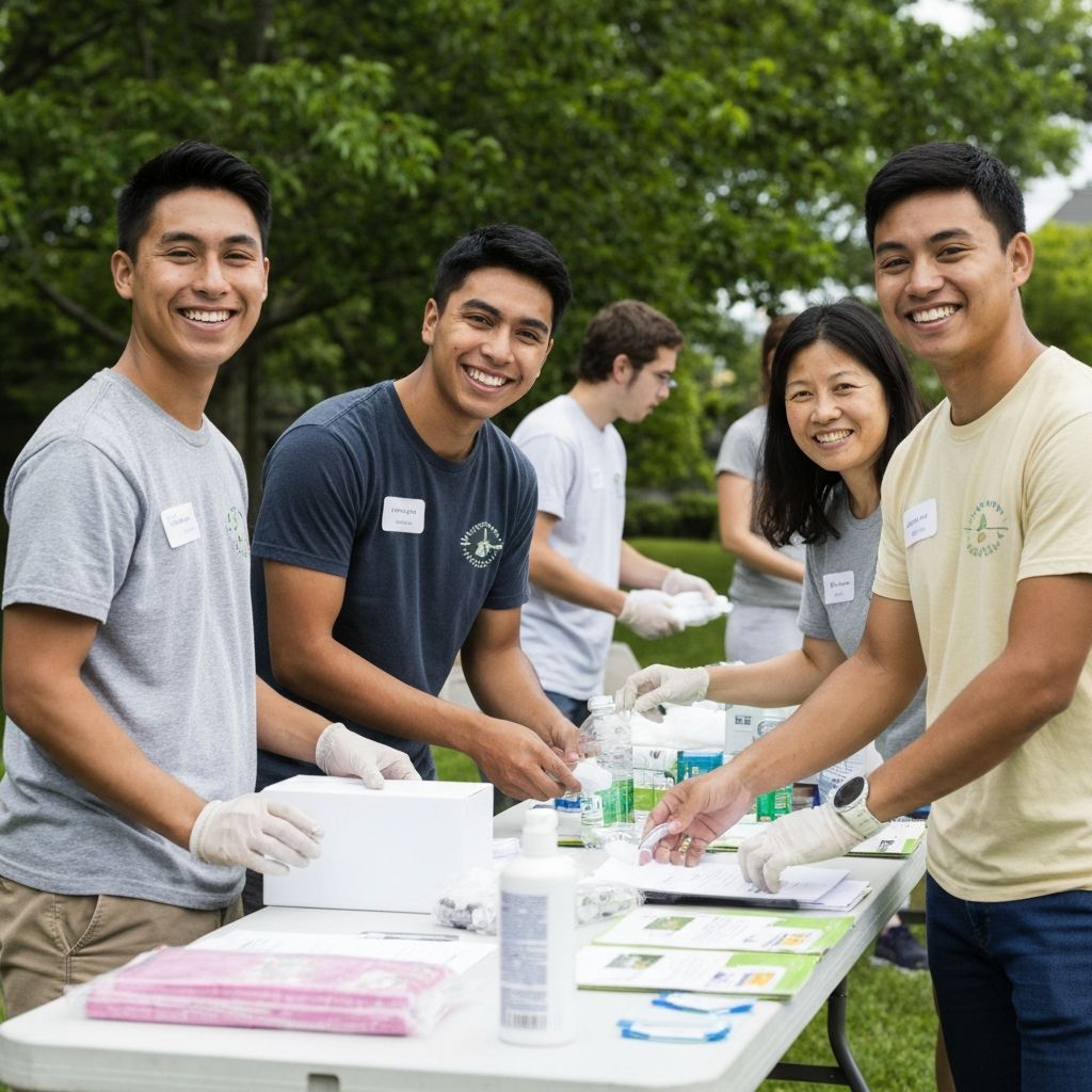 Volunteers working together at community event